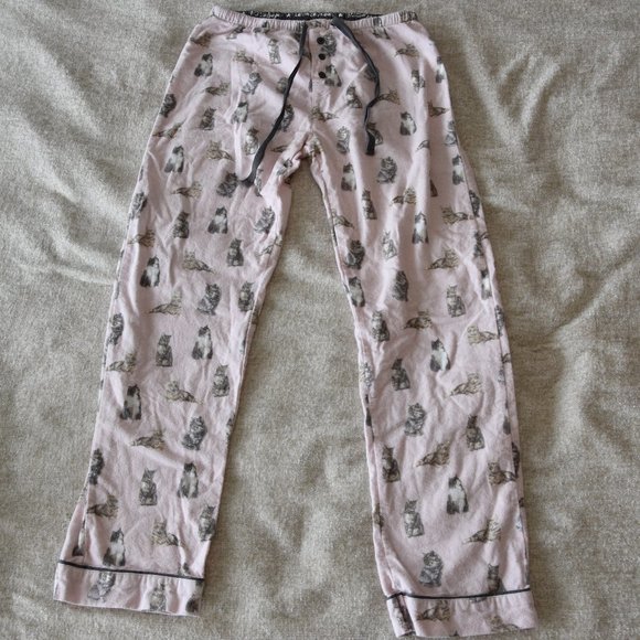 P.J. Salvage Pink Feline Cats Soft Pajamas Set with Gray Trim Size S - Picture 2 of 14